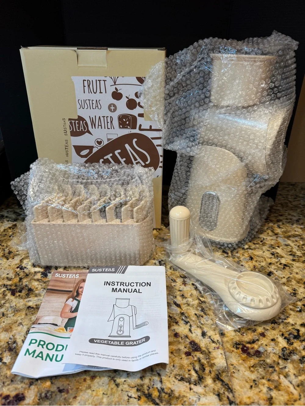 SUSTEAS Rotary Cheese Grater & Vegetable Slicer with Blade Set: new in box beige